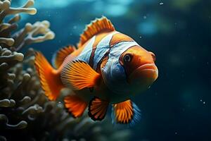 ai generado maravilloso mar retrato un hermosa pescado se desliza mediante el olas foto