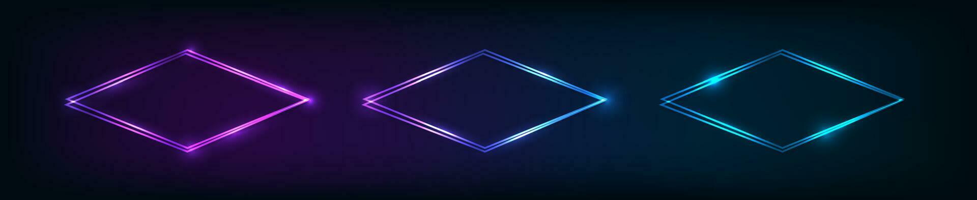 Set of neon double frames with shining effects