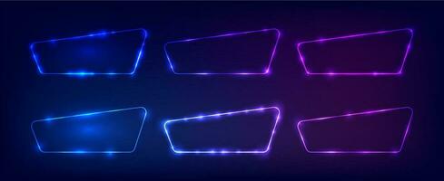 Set of six neon frames with shining effects vector