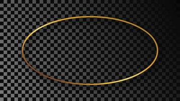 Gold glowing oval shape frame with shadow isolated on dark background. Shiny frame with glowing effects. Vector illustration.