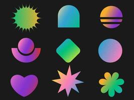 Y2K shapes with grainy gradient texture sticker pack. Retro vintage 90s, 2000s elements collection vector