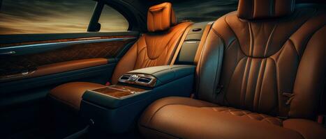 AI generated Luxury car interior with tan leather seats, classic elegance. AI generative. photo