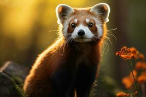 AI generated Elusive beauty weasels portrait set against the enchanting forest backdrop photo