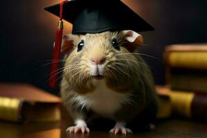 AI generated Guinea pig graduate, adorned with a tiny cap, signifies academic accomplishment with cuteness photo