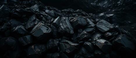 AI generated Close-up of a dark, heavy heap of varied coal. AI generative. photo