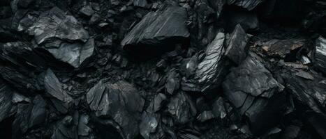 AI generated Close-up of a dark, heavy heap of varied coal. AI generative. photo