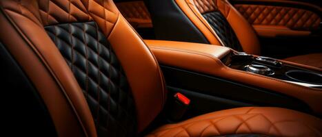 AI generated Luxury car interior with tan leather seats, classic elegance. AI generative. photo