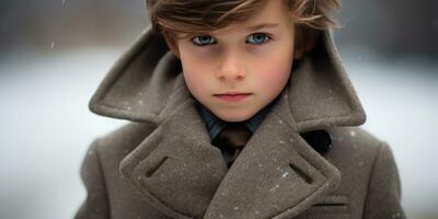 AI generated Warm, inviting image of a boy in a hooded coat. AI generative. photo