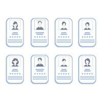 Set of avatar worker with rating star. User rating worker, customer profile with feedback review, people profile page collection. Vector illustration