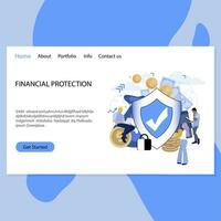 Financial protection bureau landing page. Business guarantee safe and protect money, vector defense and security to insurance finance illustration