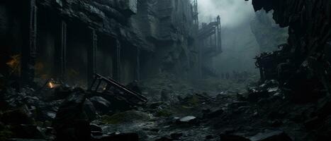 AI generated Eerie urban landscape with grand stone structures. AI generative. photo