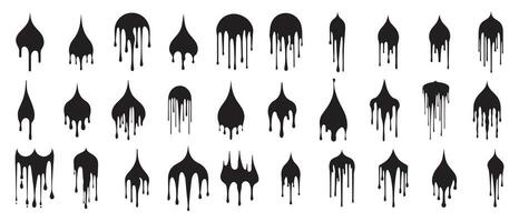 Paint drips black vector set. Isolated on a white background design.