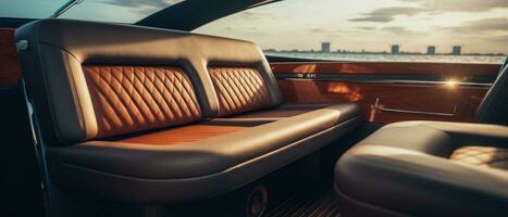AI generated Luxury boat interior at sunset, ambient lighting. AI generative. photo
