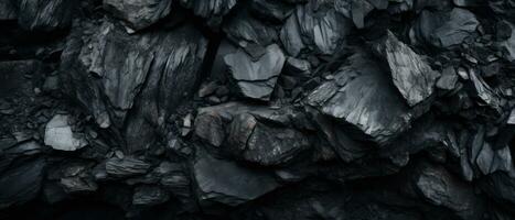 AI generated Close-up of a dark, heavy heap of varied coal. AI generative. photo