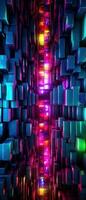 AI generated Neon lights and geometric patterns create a futuristic atmosphere. photo