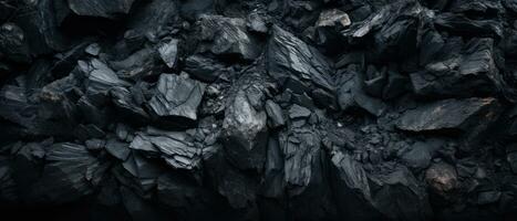 AI generated Close-up of a dark, heavy heap of varied coal. AI generative. photo