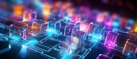 AI generated Morphism fluorescent elements and futuristic concept create a cybernetic atmosphere. photo