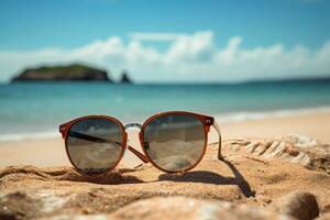 AI generated Coastal coolness sunglasses enhance the laid back vibe on the beach photo