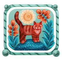 Abstract illustration in the style of traditional Russian fairy tales. Bayun the cat vector