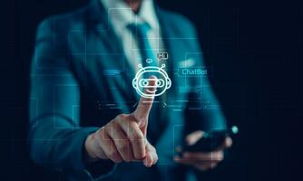 Chat AI concept, Artificial Intelligence, Chatbot, Business use technology smart robot AI Enter command prompt for generate, Futuristic technology transformation, AI service help customer, Assistant. photo