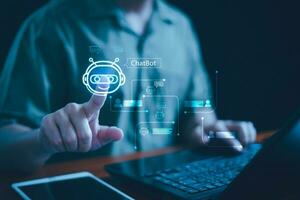 Chat AI concept, Artificial Intelligence, Chatbot, Business use technology smart robot AI Enter command prompt for generate, Futuristic technology transformation, AI service help customer, Assistant. photo