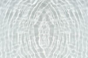 White water with ripples on the surface. Defocus blurred transparent white colored clear calm water surface texture with splashes and bubbles. Water waves with shining pattern texture background. photo