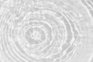 Defocus blurred transparent blue colored clear calm water surface texture with splashes and bubbles. Trendy abstract nature background. Water waves in sunlight with copy space. Blue watercolor shining photo