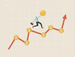 Man with coin runs in ascending arrow vector