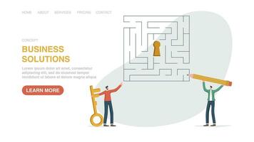 Web banner with men trying to solve labyrinth vector