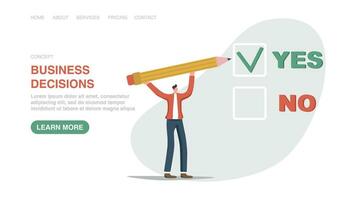 Web banner with man making yes or no choice vector