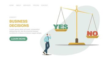 Web banner with man next to scales on which yes and no vector