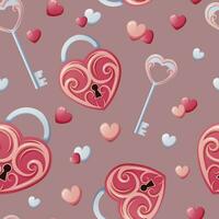 Seamless pattern with heart-shaped lock, key and hearts. Great for wrapping paper, fabric, wallpaper, textiles. Background for Valentine s Day. vector