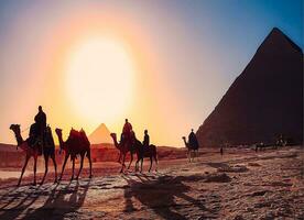 A beautiful picture of the pyramids in Giza in Egypt with the Sphinx photo