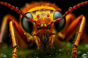 ai generado complejidad revelado un maravilloso macro retrato de un insecto en hoja foto