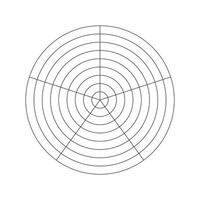 Wheel of life template. Simple coaching tool icon for visualizing all areas of life. Polar grid of 5 segments and 8 concentric circles. Blank polar graph paper. Circle diagram. Life style balance. Eps vector