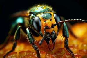 ai generado naturalezas detalles revelado macro insecto retrato en un lozano hoja foto