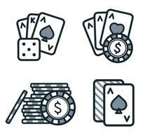 Icons of casino card games and chips vector