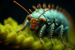 AI generated Microcosmic charm macro portrait showcases the mesmerizing world of caterpillars photo