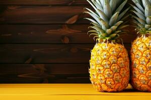 AI generated Fresh pineapple on a wooden table, a tropical indulgence photo