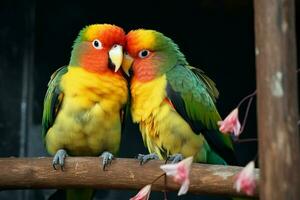 AI generated Colorful companions Closeup view highlights the beauty of love birds photo