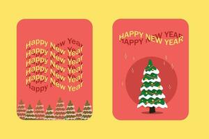 Set of Happy New Year cards with Christmas trees in retro style graphic lettering vector