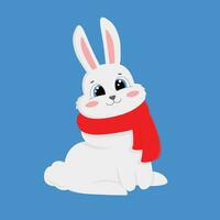 cute new year rabbit in a red scarf, cartoon style vector