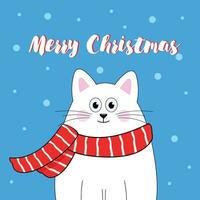 Merry Christmas greeting card cute cat vector