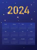 2024 Happy New Year background. Gold tinsel, golden numbers on a gradient blue background. Creative concept for banner, flyer, cover, social media vector