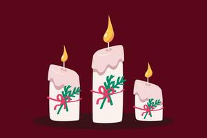 3 candles in cartoon style with New Year's decor vector