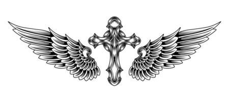 Vector cross of christ With angel wings tattoo