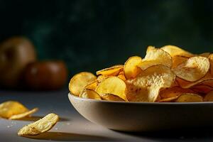 AI generated Potato chips perfection crispy, golden bites of delectable, seasoned delight photo