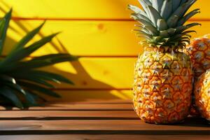 AI generated Fresh pineapple on a wooden table, a tropical indulgence photo