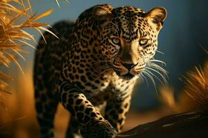ai generado poderoso elegancia un leopardo retratado majestuosamente en el bosque foto