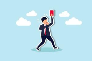 Business banned, violation or break the rule, penalty, judge or punishment cause of failure or problem concept, businessman blowing whistle showing red card to ban or stop wrong or corruption employee vector